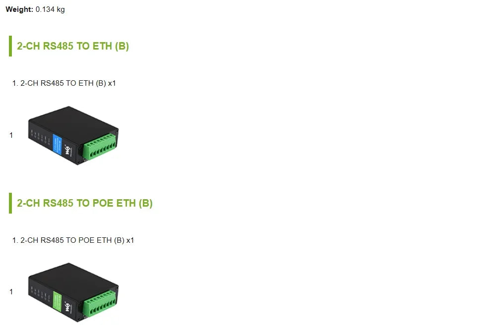 Waveshare 2‑Ch RS485 to RJ45 Ethernet Serial Server,Dual Independent RS485 Channels,Modbus MQTT Gateway Industrial IoT Module