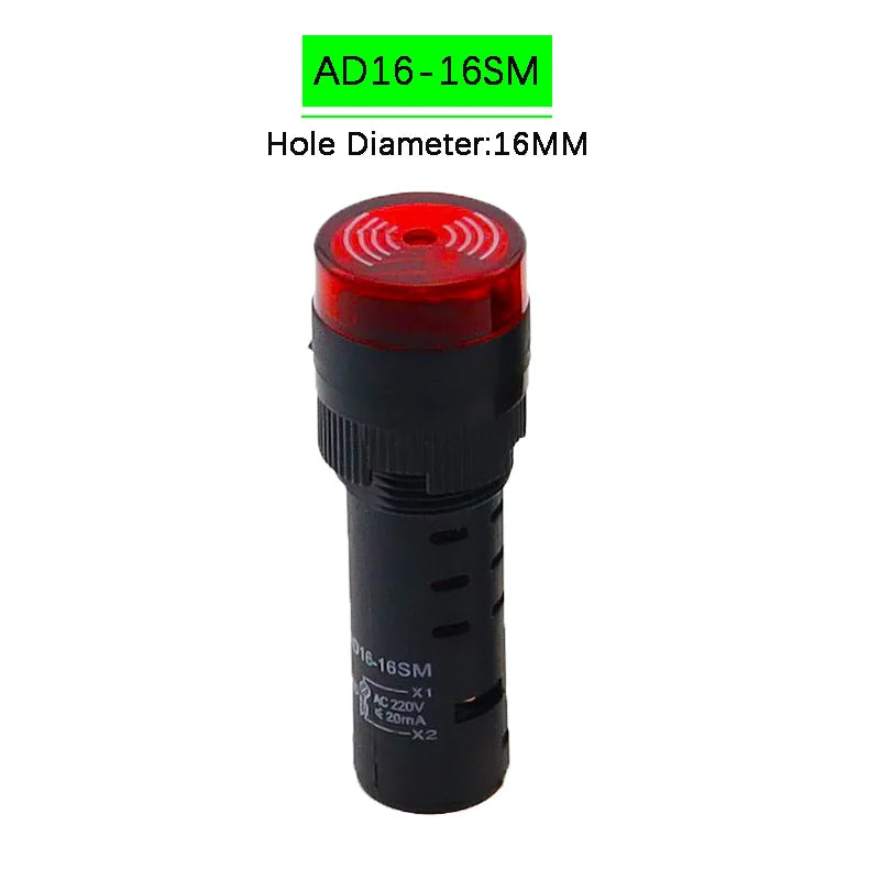 AD16-16SM 16mm buzzer 12V 24V 110V 220V 380V Flash Signal Light Red LED Active Buzzer Beep Alarm Indicator Red Green Yellow