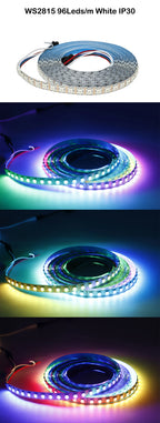 DC12V WS2815 5050 Smart RGB Pixels LED Strip DC5V WS2812B Individually Addressable IC 30/60/74/96/144/Leds/M WS2812 Tape Light