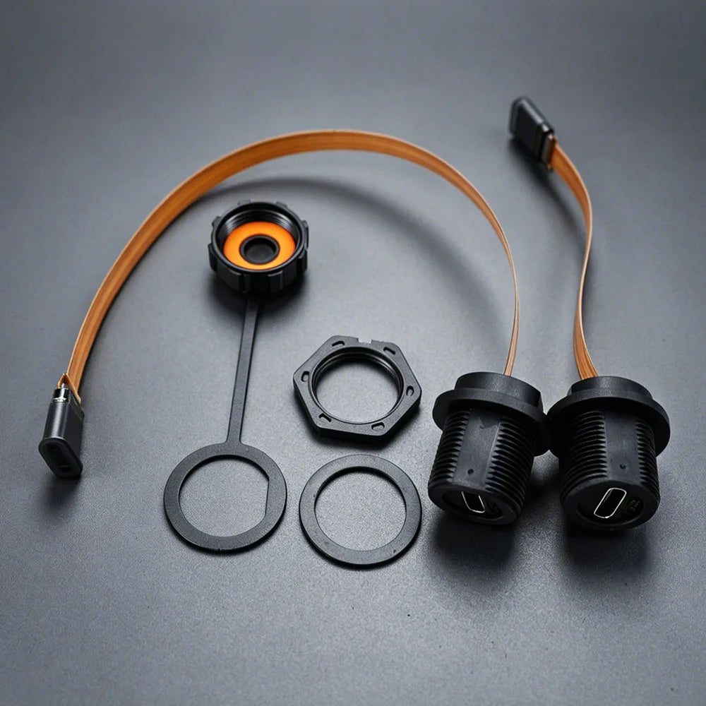 Type-C Threaded FPC Waterproof Plug Snap On Data Connector Industrial Grade USB 3.1 Type C Socket with 10CM/20CM Cable IP68