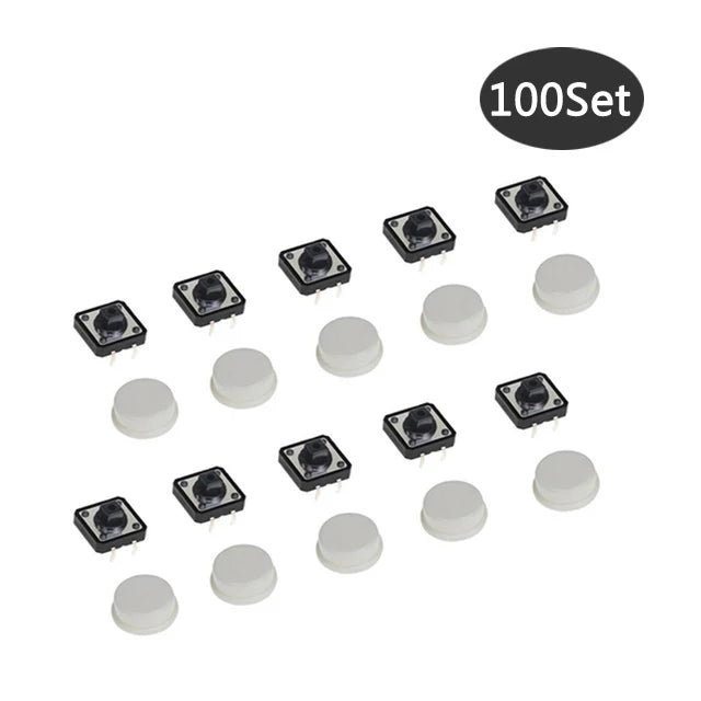 100Set Keycap Tactile Push Button Switch Momentary 12*12*7.3MM Micro Switch Button arduino Assorted Kit For Arduino Raspberry Pi