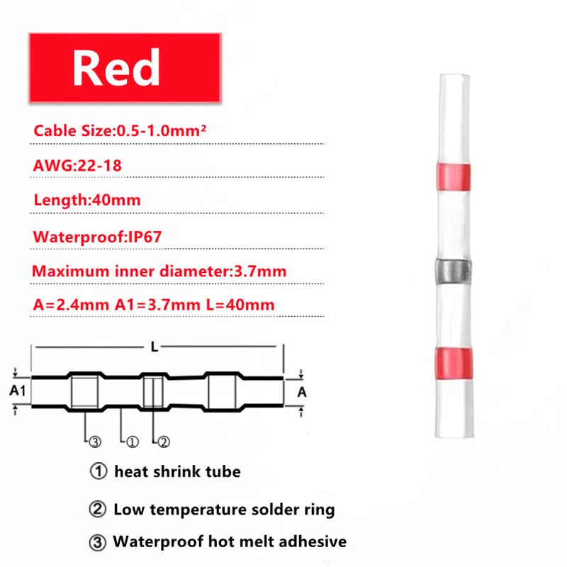 10-200pcs Welding Ring Heat Shrink Tube Terminal Waterproof Electrical Connection Solder Seal Wire Connectors Butt Splice