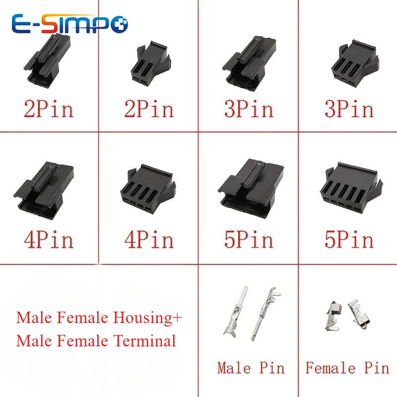 10set/200pcs SM 2.54mm Pitch 2/3/4/5Pin Male Female Head Plug Housing Pin Header Crimp Terminals Connector SM-2P SM-2R