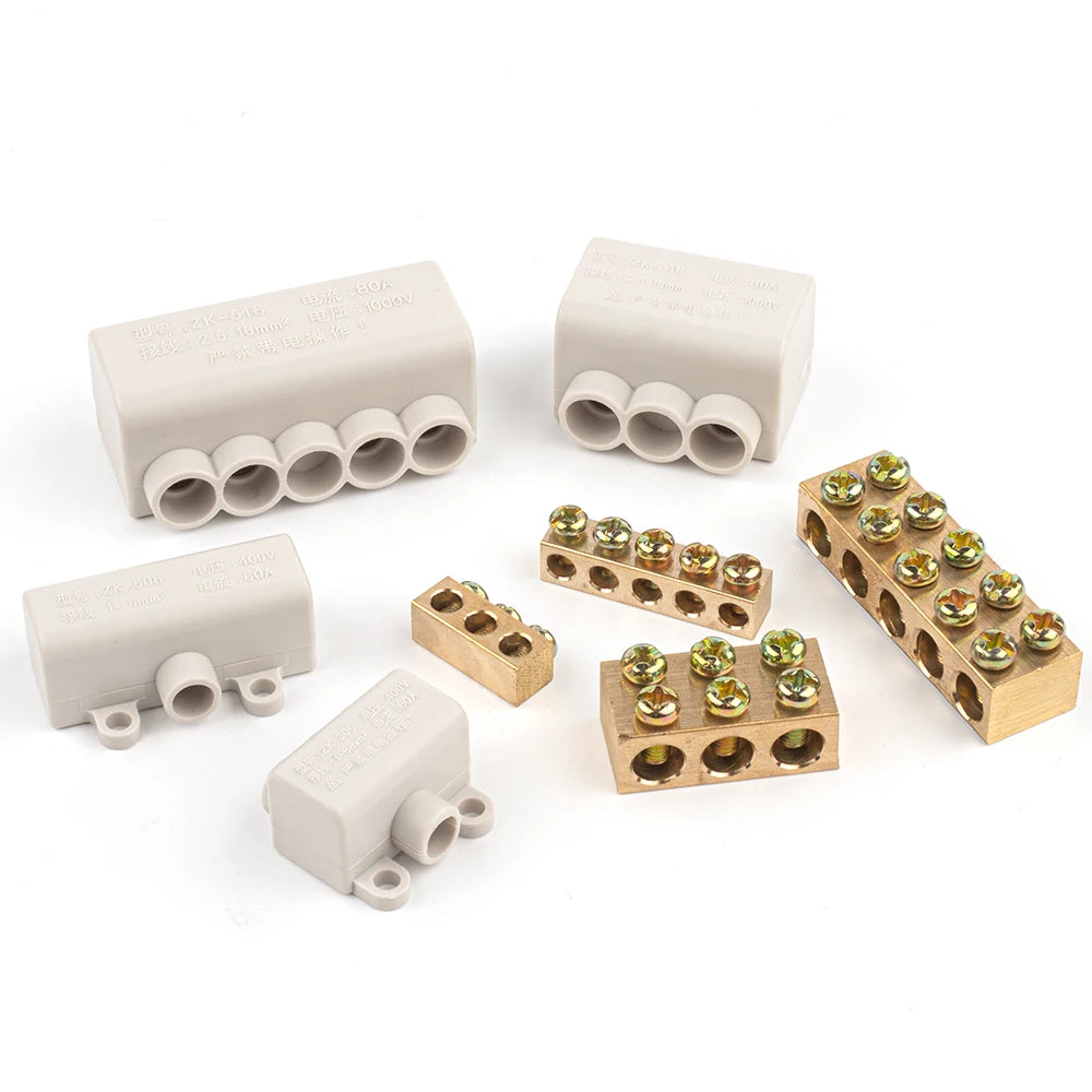 1 Into 2/4 Out 60A/400V 1-6mm2 Wire Connector High Power Cable Splicing Wiring Terminal Block 80A/1000V 2.5-16mm2 Junction Box