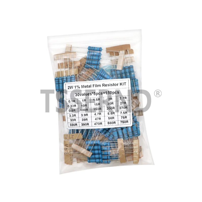 150PCS 300PCS 1/2W 1W 2W 3W Resistance 1% Metal Film Resistor Assortment Kit Set 30Kinds Each 5/10PCS 1R~750R 1K~820K Ohm