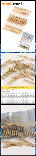 300pcs 1W Carbon Film Resistor Assortment Kit 5% 0.1R-750R 1K-820K