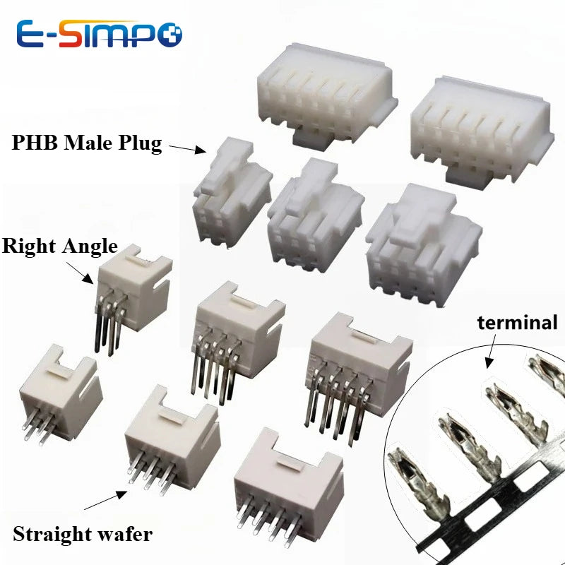 10set PHB2.0 Connector 2/3/4/5/6/7/8/9/10/12/20pin PHB 2.0mm Dual Row Housing Straight Curved Pin Receptacle Socket Terminals