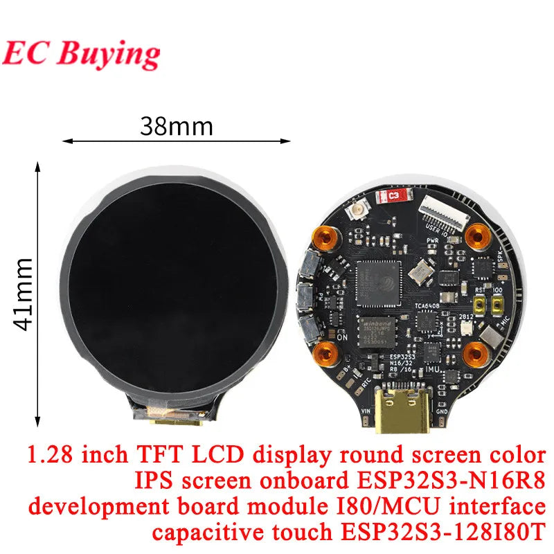 1.28 Inch TFT LCD 1.28'' Display Round Color IPS Screen GC9A01 Driver Capacitive Touch 240*240 ESP32S3 Development Board Module