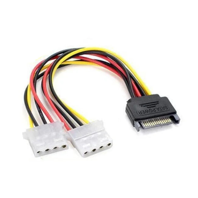 15 Pin SATA Male to 2 Female 4 Pin Molex Female IDE HDD Power Hard Drive Cable