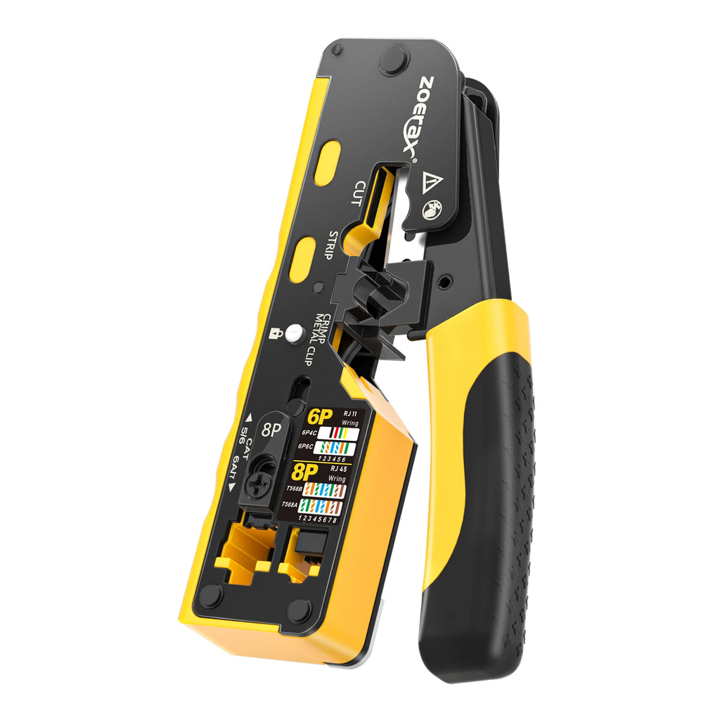 ZOERAX RJ45 Ethernet Crimping Tool for CAT8 Cat7 Cat6a Cat6 Cat5e Ethernet Connectors with wire stripping and cutting functions