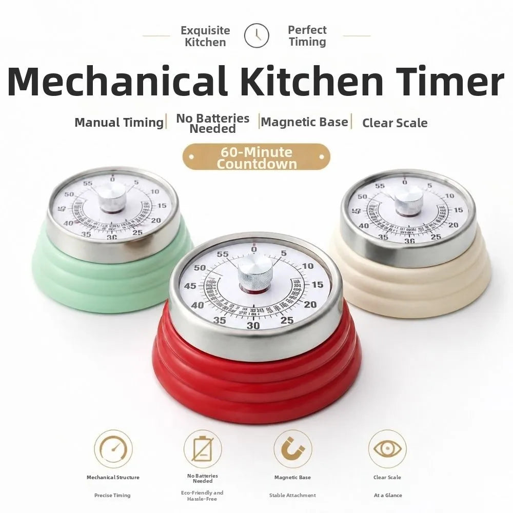 Magnetic Suction Countdown Alarm Clock 60 Minutes Battery Free Children Study Timer Mechanical Operation Visual Display
