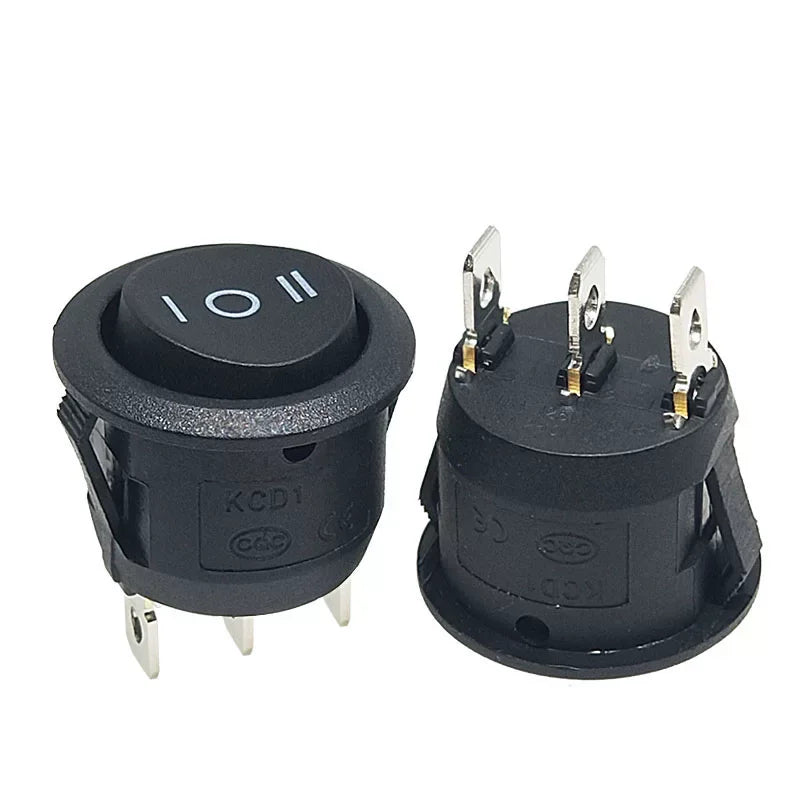 5/10 PCS KCD1-105 20mm Round Rocker Switch 3 Pin SPDT ON-OFF-ON Black Car Boat Automotive Toggle Switch