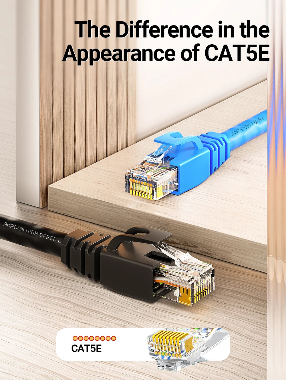 AMPCOM CAT5e RJ45 Connector 8P8C Modular Ethernet Cable RJ 45 Ends Ethernet Cable Crimp Connectors UTP Network Plug