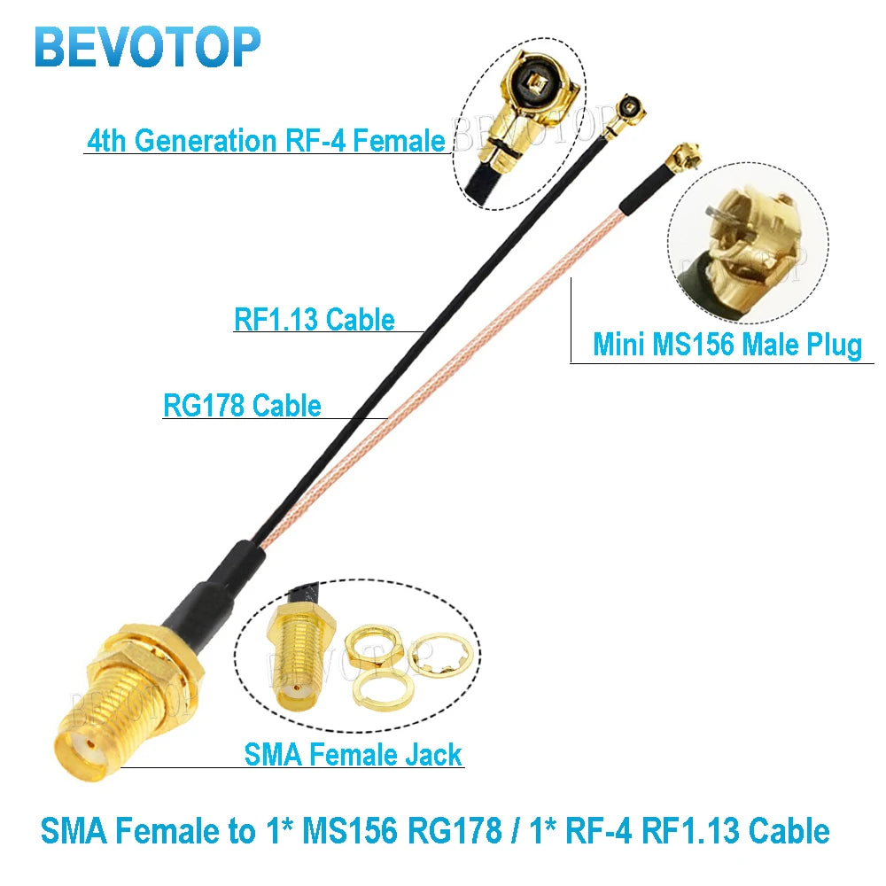 1PCS RP-SMA / SMA Female to 1x Mini MS156 Male +1x MHF4 Female RG178 RF1.13 Cable Antenna Extension Jumper Pigtail BEVOTOP
