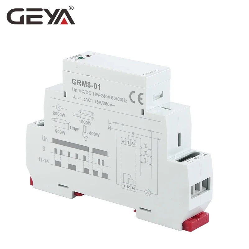 GEYA GRM8 Din Rail Electronic Latching Relay Memory Relay Impulse Relay SPDT 16A Step Relay AC230V OR AC/DC12-240V