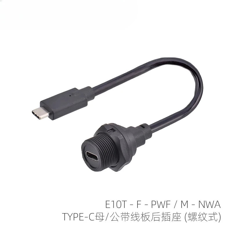Threaded Type-C Waterproof Connector Cable IP67 Type-C Male Data Plug Wire F Outdoor Use USB 3.1 Solder Board Dual Female Socket