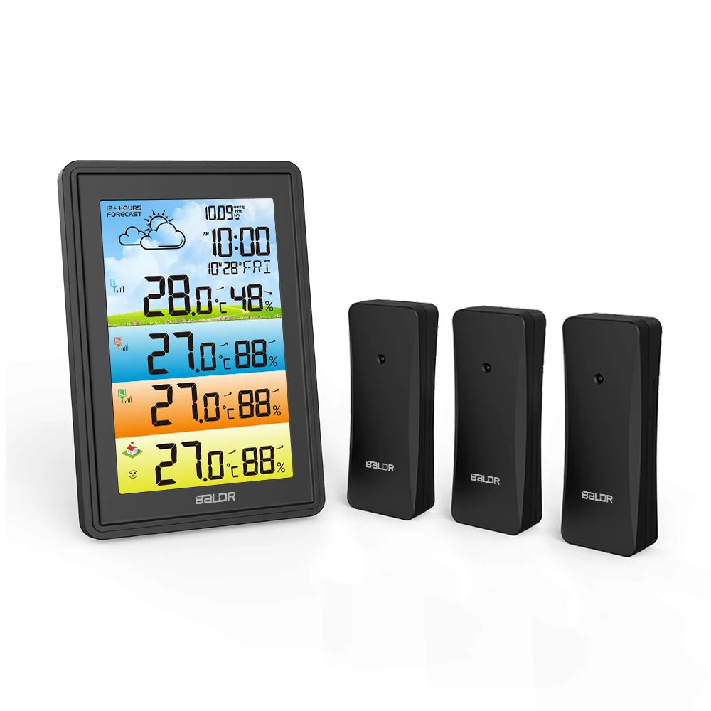 BALDR Wireless Large Screen Weather Station Digital Hygrometer Thermometer DCF Alarm Clock Calendar Barometer 3 Forecast Sensor
