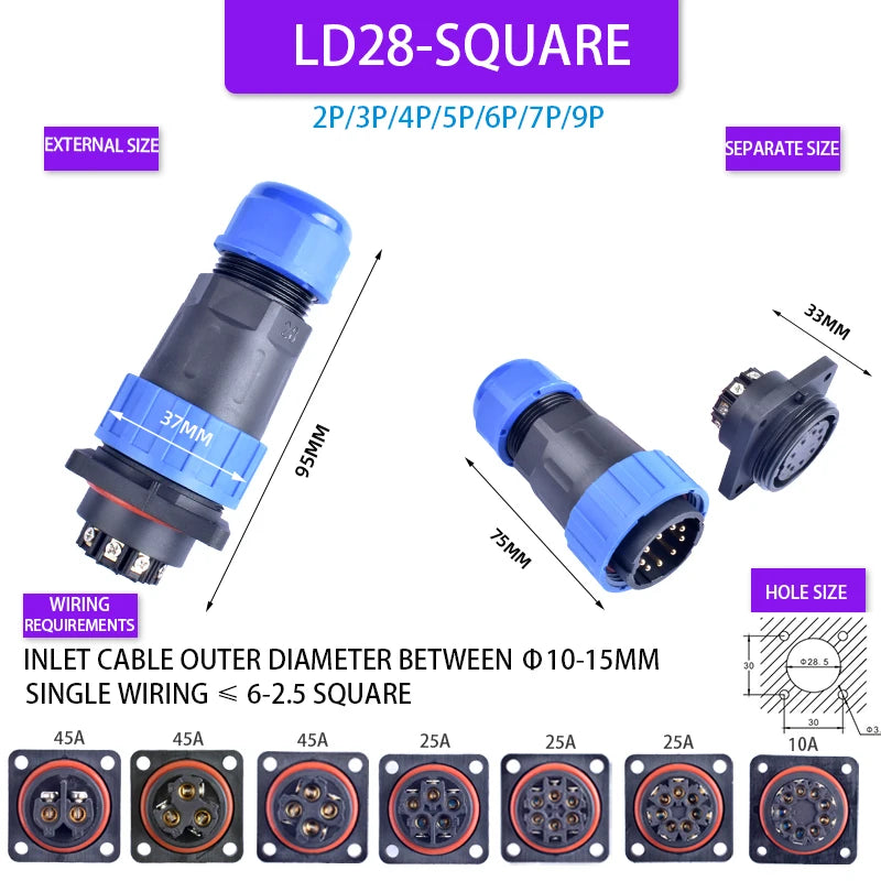 IP68 Waterproof Male Female Electrical Connector LD Series2/3/4/5/6/7/9-Pin Panel-Mount Screw Wire Cable Aviation Plug Connector