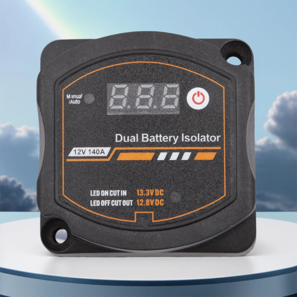 Dual Battery Isolator 12V 140A Auto Manual Voltage Sensitive Relay with Digital Voltmeter Smart VSR for Camper Car RV Yacht Boat