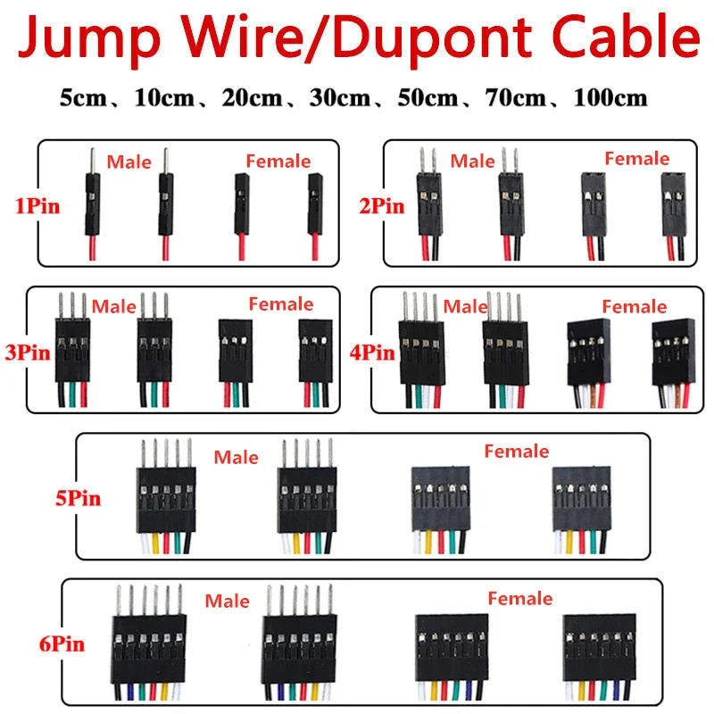10PCS 2.54MM Pitch Wire Dupont Line Female to Female 1P2 3 4 5 6 Pin Dupont Cable Connector JUMPER CABLE WIRE FOR PCB 3D Printer