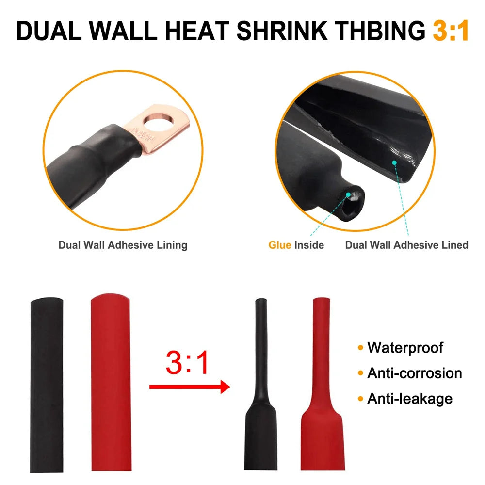 10pcs Copper Terminal Connectors, AWG 2 4 6 8 1/0 2/0 Ring Lug With Shrink Tubing 10Battery Cable Lugs, With 10 Shrink Tubing