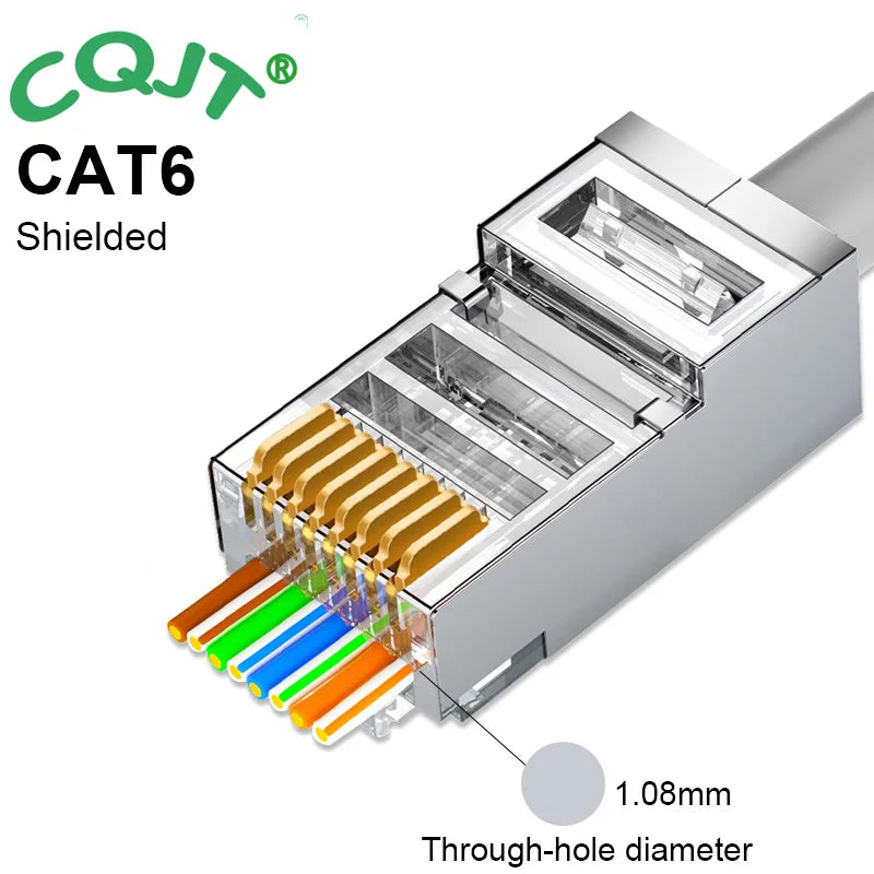 CAT6 CAT7 CAT5E RJ45 Connectors Pass Through Modular Plug Network UTP 3/50μ Gold-Plated 8P8C Crimp End for Ethernet Cable