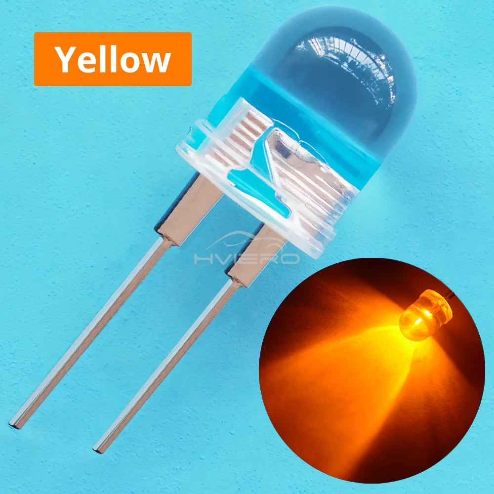 50pcs 10mm White Red Green Blue Yellow Diode Led Round 0.5W Power Light 3.2~3.6V LED Lamp Bead Light-emitting Diodes 30KMCD Bulb