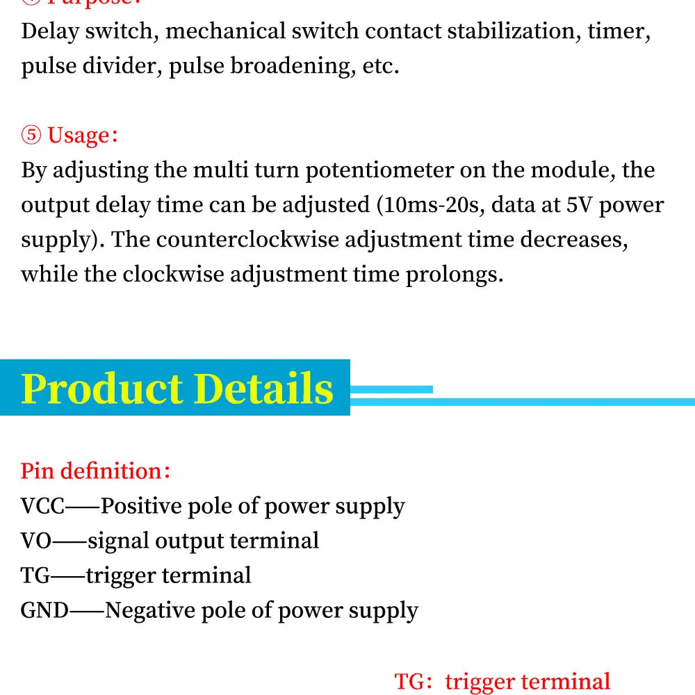 1/5/10Pcs NE555 DW44 Monostale Circuit Module Falling Edge Trigger For Delay Switch Timer