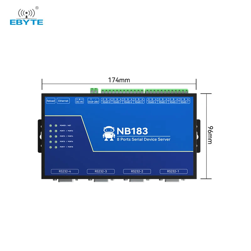 RS485/232/422 to RJ45 CDEBYTE NB183E/ES/S-V2 8-Channel Serial Server ModBus RTU to TCP Build-in Watchdog MQTT HTTP