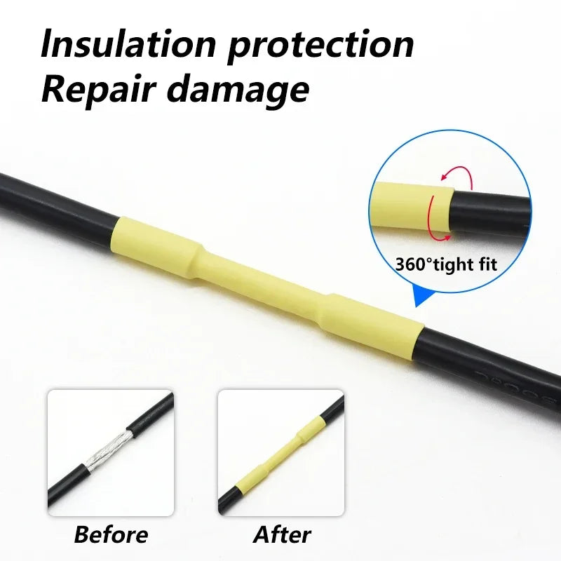 1~10m 2:1 Heat Shrink Heat Shrink Tube Yellow Diameter 0.6~80mm Wire Cable Repair Wrap Sleeving DIY Waterproof Polyolefin Tubing