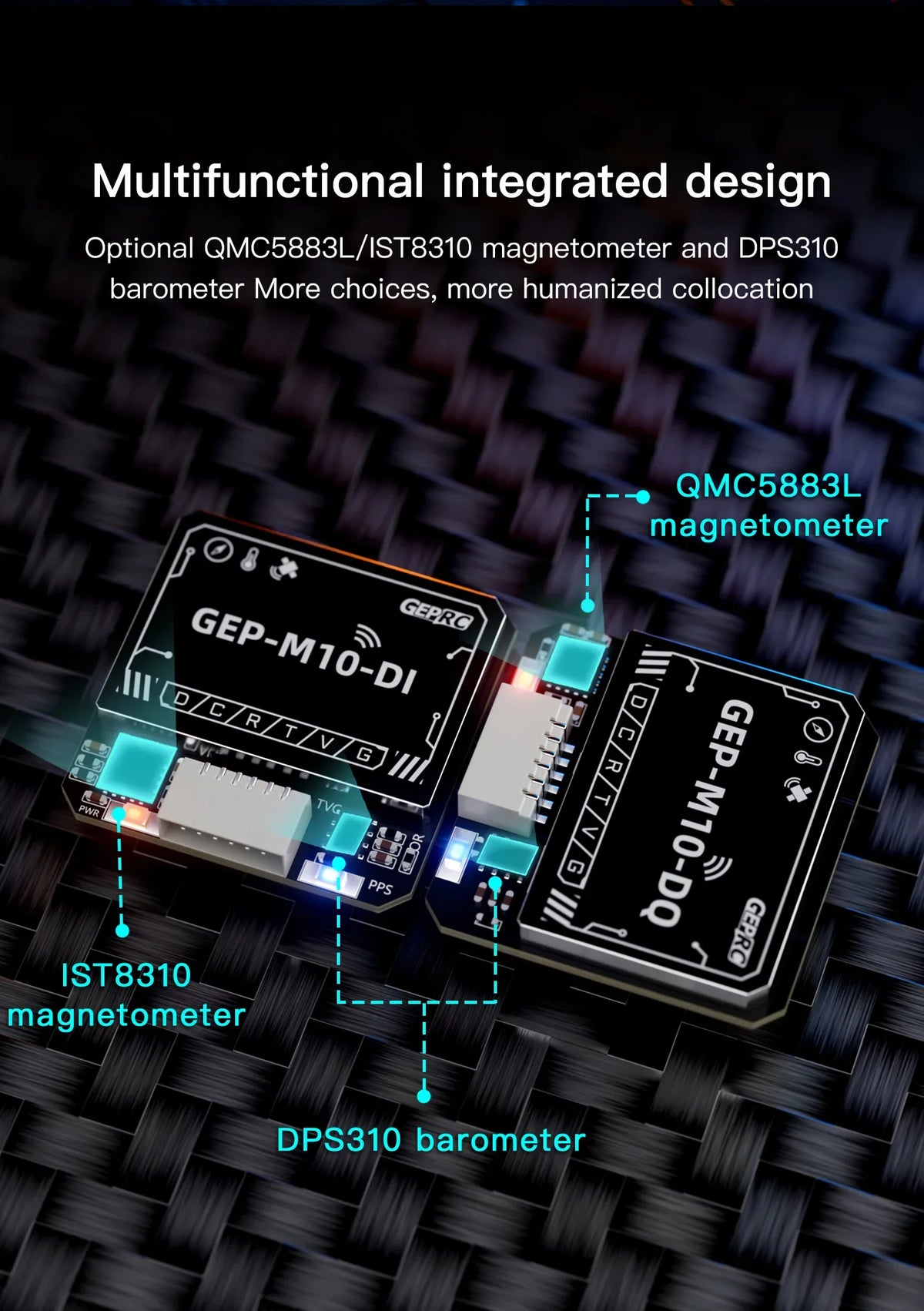 GEPRC GEP-M10 Series GPS Module Integrate SBAS Joint Positioning  M10 Chip QMC5883L Magnetometer DPS310 Barometer FPV Drone