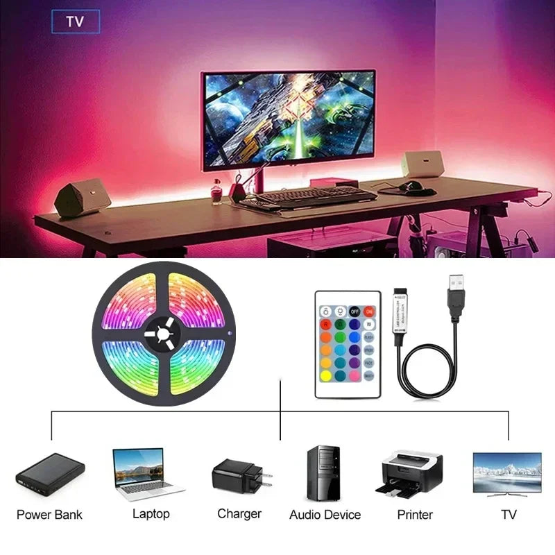 1-30M USB LED Strip Lights App Control Color Changing 5050 RGB Led Light TV Backlight Luces Led Flexible Lamp Tape for Room Deco