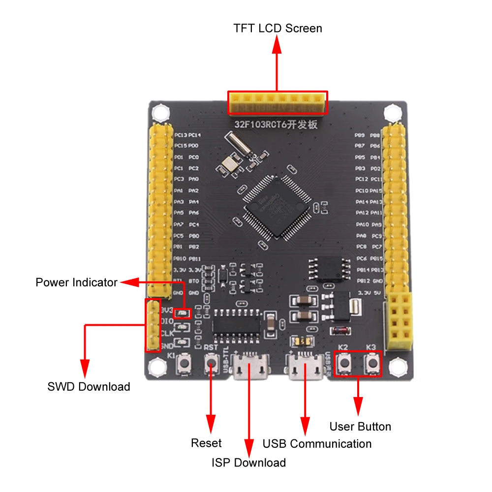 Microcontroller STM32 Development Board STM32F103RCT6 1.8inch TFT LCD Display Screen DC 2V-3.6V 2M Bytes SPI FLASH Chip