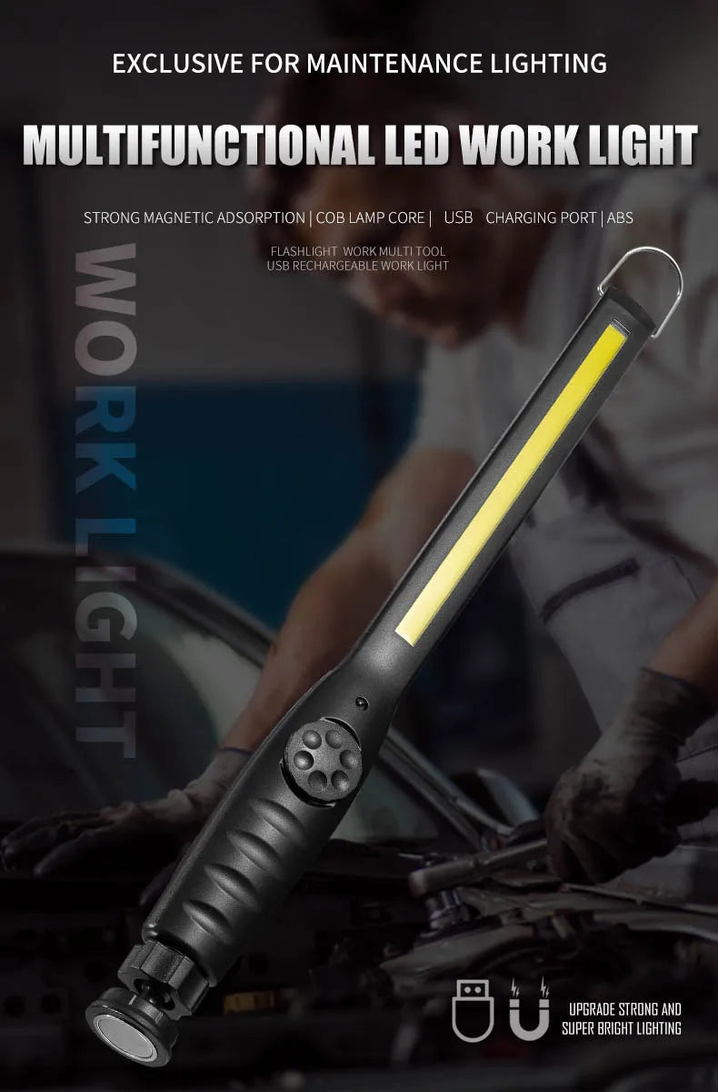 Portable COB Work Lights With Magnetic Rechargeable LED Flashlight Portable Stepless Dimming Emergency Car Repair Lamps