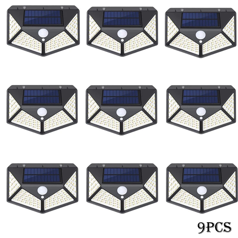1-12 Pack Solar Lights Outdoor 100 LED Wall Lamp Motion Sensor Lights Waterproof Solar Street Light for Garden Porch Yard Garage