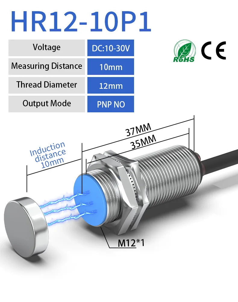 GTRIC Hall Effect Magnetic Proximity Sensor Switch NJK5002C Series M12 Sensing Distance 10mm DC10-30V NPN PNP N or S Pole