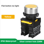 Waterproof Button Switch Momentary Self Reset Self Locking Flat Round Head 22mm Power Push Button Switch 10A 1NO 1NC Red Green