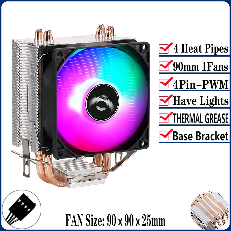QiuzAim Air-cooled Radiator 2/4/6 Heat Pipe Computer Processor CPU Fan Compatible LGA115x 1200 1700 2011 2066 X79 X99 E5 AM4 AM5
