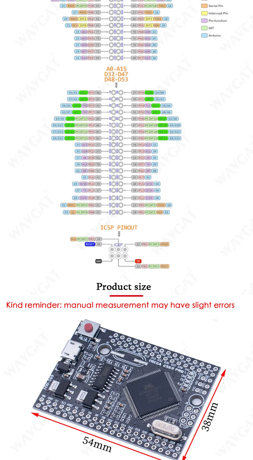 Mega 2560 PRO MINI  Micro 5V (Embed) CH340G ATmega2560-16AU with male pinheaders Compatible for arduino Mega