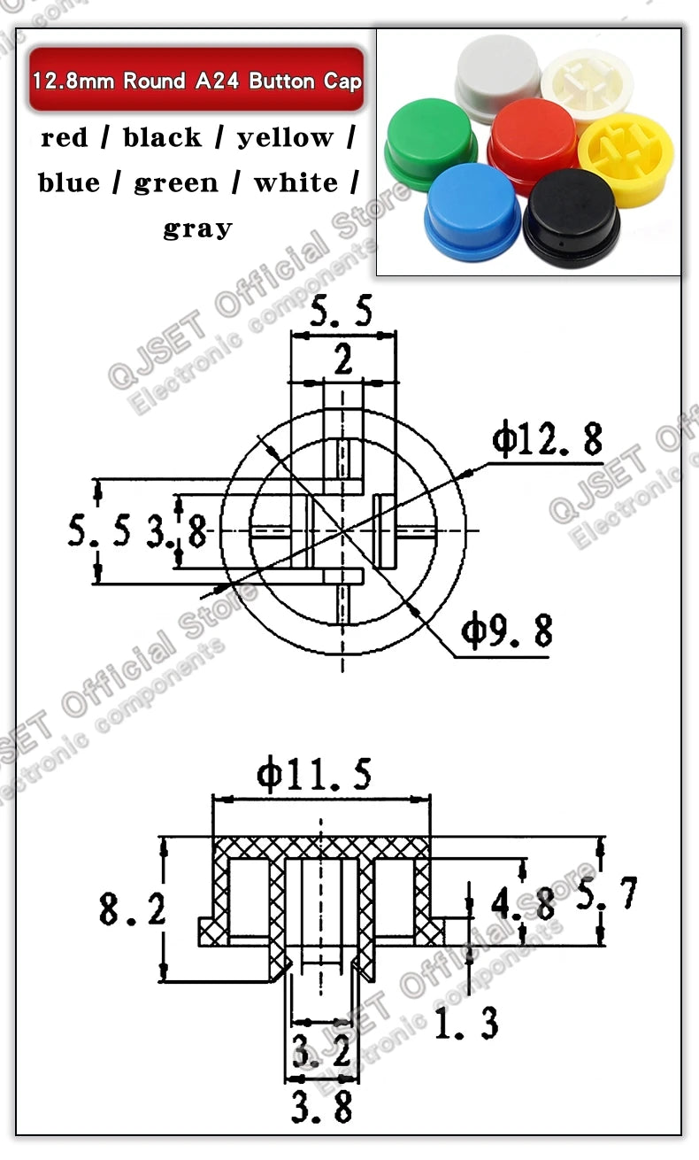 20 Pcs Tactile Pushbutton Switch 12*12*7.3MM Micro Switch Pushbutton A14 A24 Pushbutton Cover 12x12x7.3MM Square Head Pushbutton