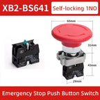 5pcs 22mm Mounting Emergency Stop Button Switch Self-locking XB2-BS545 Rotary Reset Mushroom Head NO NC Brass/Silver Contact