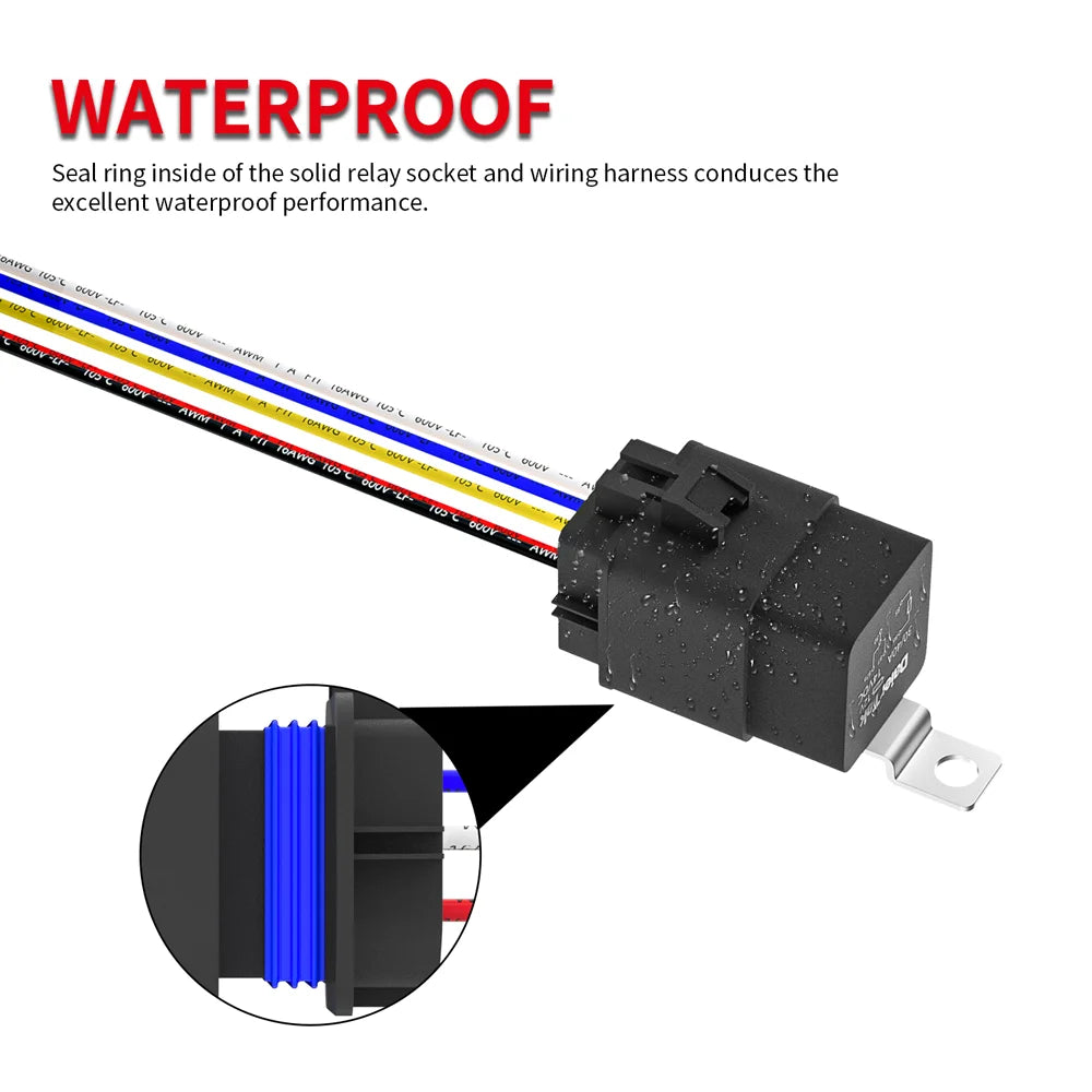 12V Relay with Harness Waterproof Relay 12V 30/40 AMP 5 Pin SPDT 14 AWG DC 12 Volt Relay Socket Kit Bosch Style for Automotive