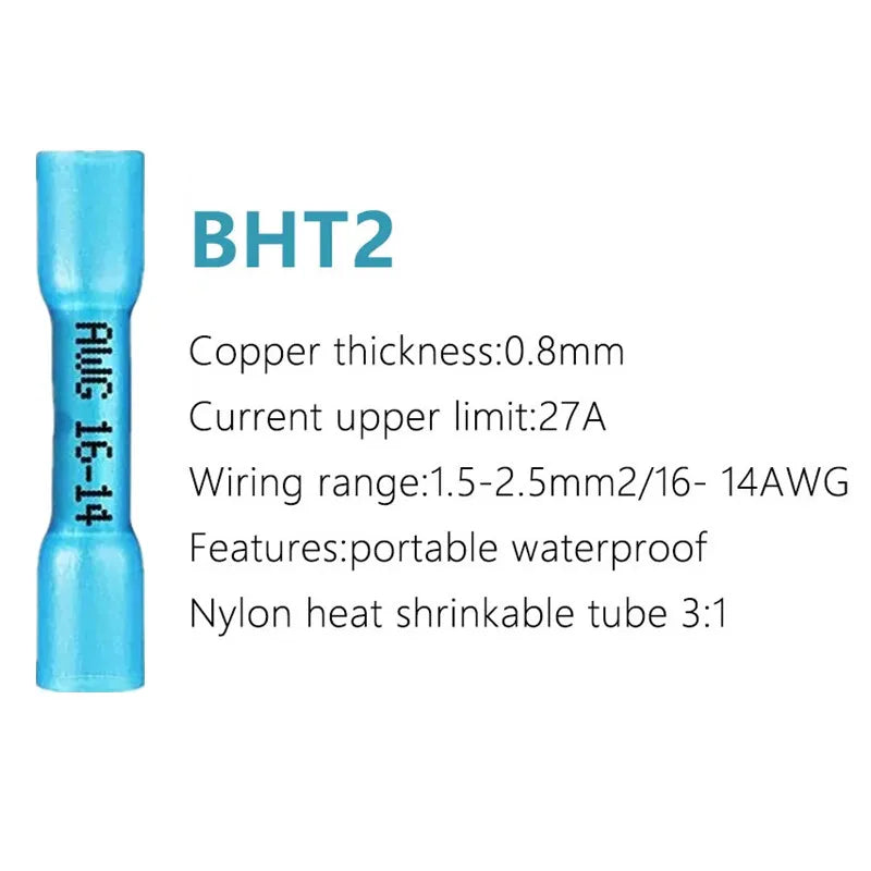 10-200pcs Heat Shrink Butt Connectors AWG 24–10 Butt Splice Insulated Waterproof Electrical Automotive Wire Crimp Terminals