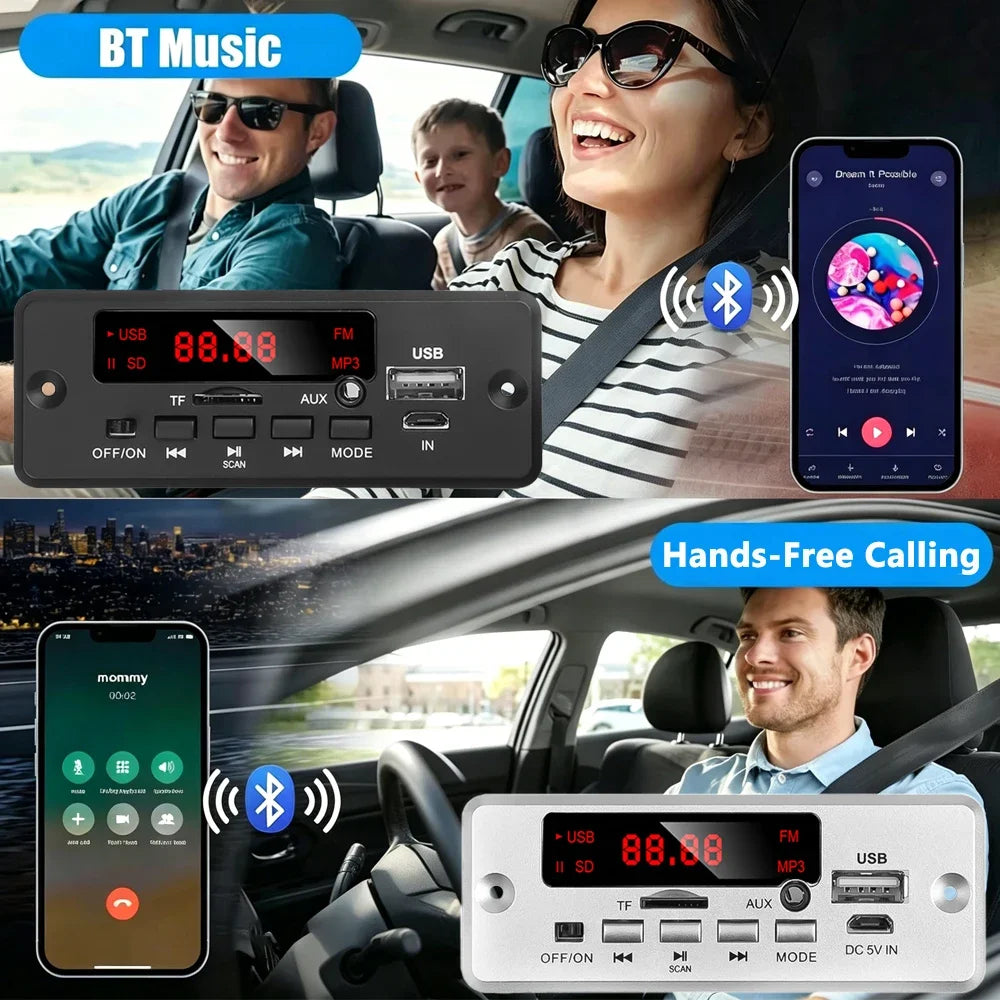 KEBIDU 50W Amplifier Bluetooth MP3 Player DC 12V MP3 Decoder Board Wireless Car Audio Moudle TF AUX FM Radio Charging For Speake