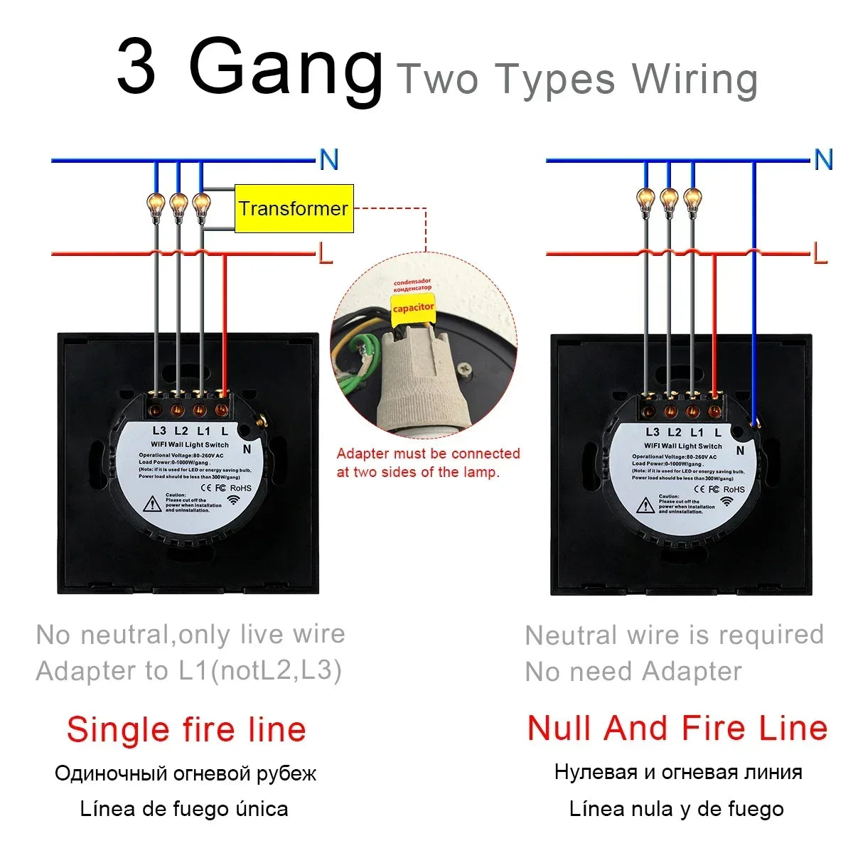 Smart Switches 1/2/3 Gang Wifi Touch Light Wall Sensor Switch Works with Tuya Control Smart Life Google Alexa Alice Yandex