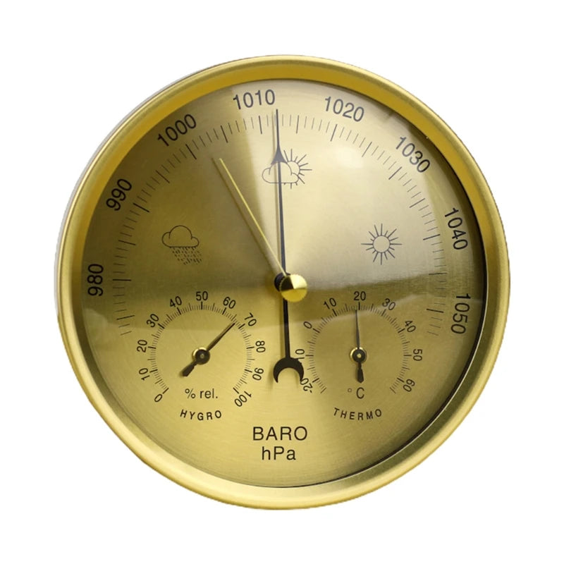 Metal 3 in 1 Barometer for Indoor and Outdoor Use Barometer Thermometer Hygrometer Household Weather Station with Round Frame