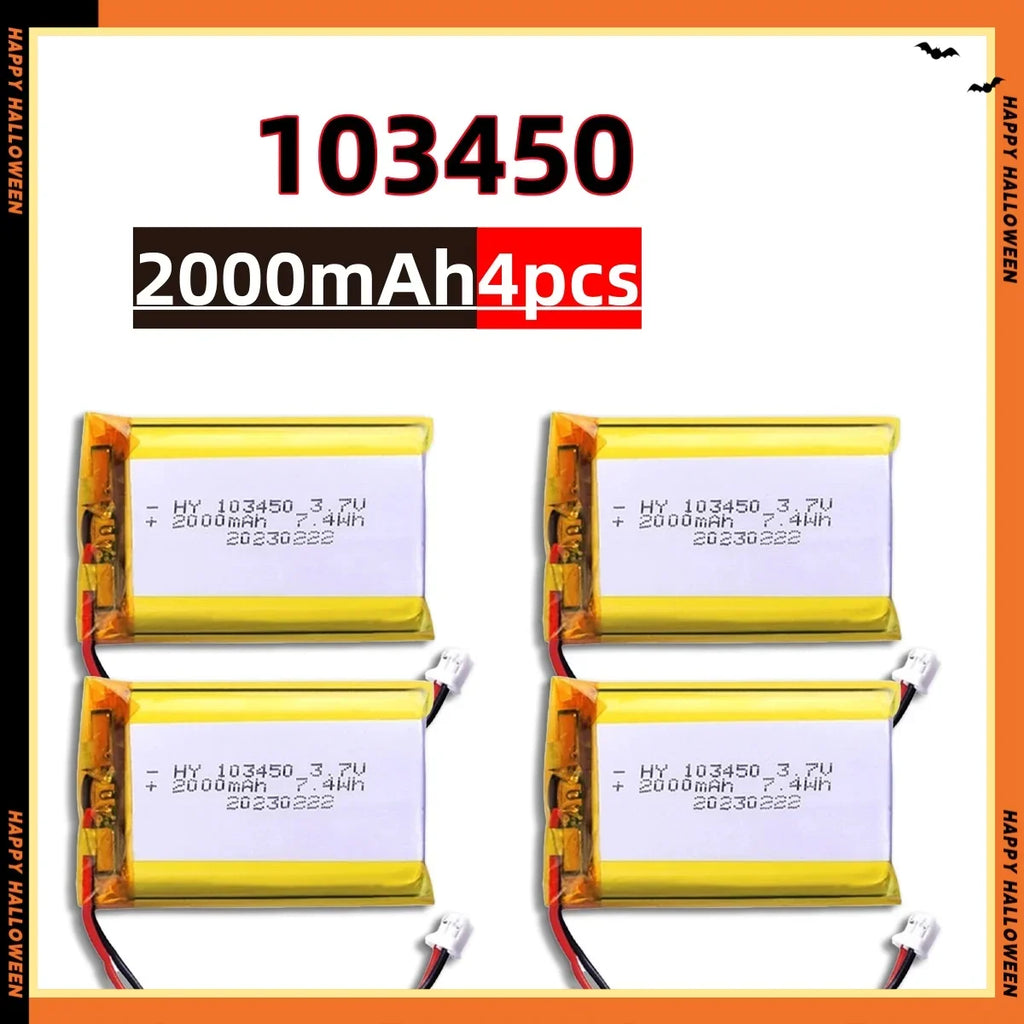 2.0-4.0AH 103450 Polymer Lithium Rechargeable Battery JST PH 2.0mm 2pin Plug for Camera GPS Navigator MP5 Bluetooth Headset