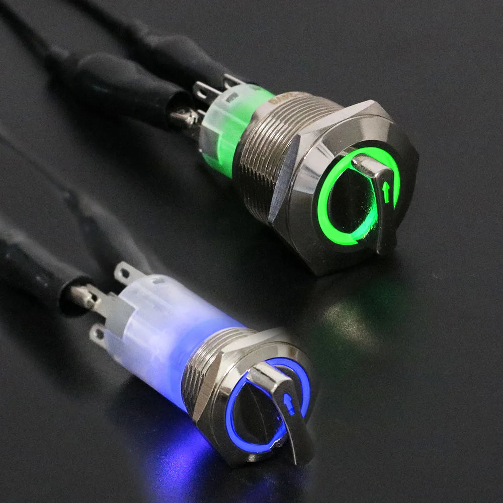 Rotary Switches Knob DPDT/SPDT 2/3 position 16/19/22MM Latching Waterproof Metal Selector Light Electric On Off 5V12V220V 2NO2NC