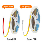5mm 8mm PCB COB LED Light Strip Free Cut 12V 24V With 2PIN Wire DC Plug 400LEDs/m 3000k 4000k 6000k Flex Lamp 0.5m 1m 5m 10m 20m