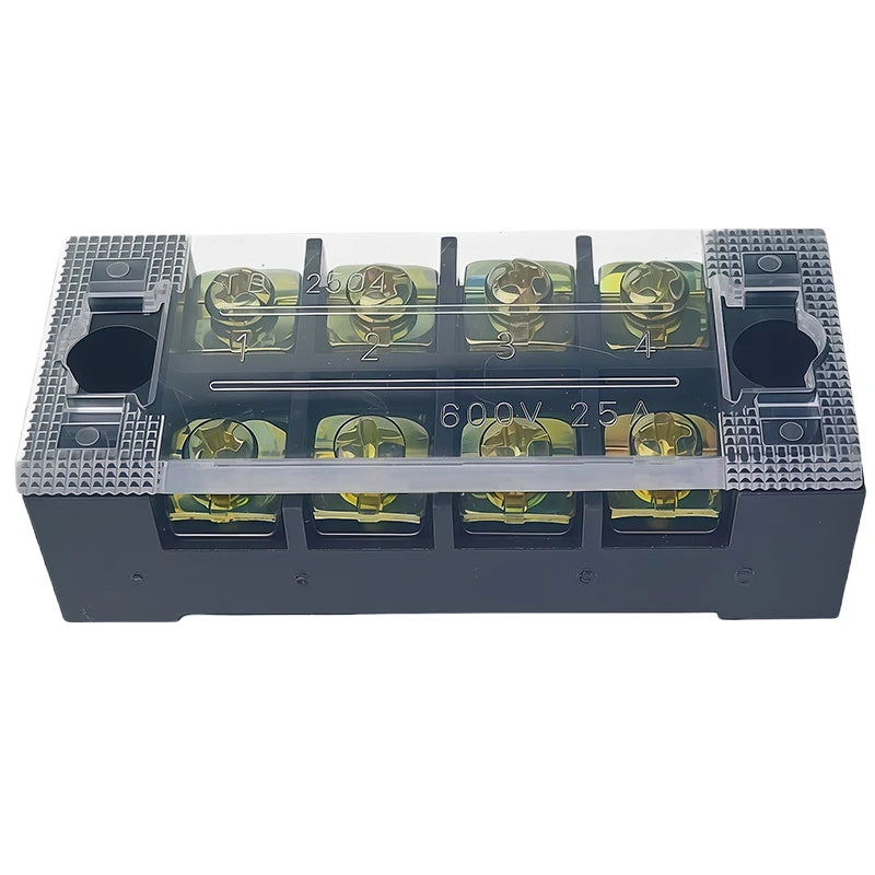 1PCS Flame Retardant TB2504 Terminal Block Strip 25A 600V - Durable Thick Copper Screw Wire Connector for Electrical Panel